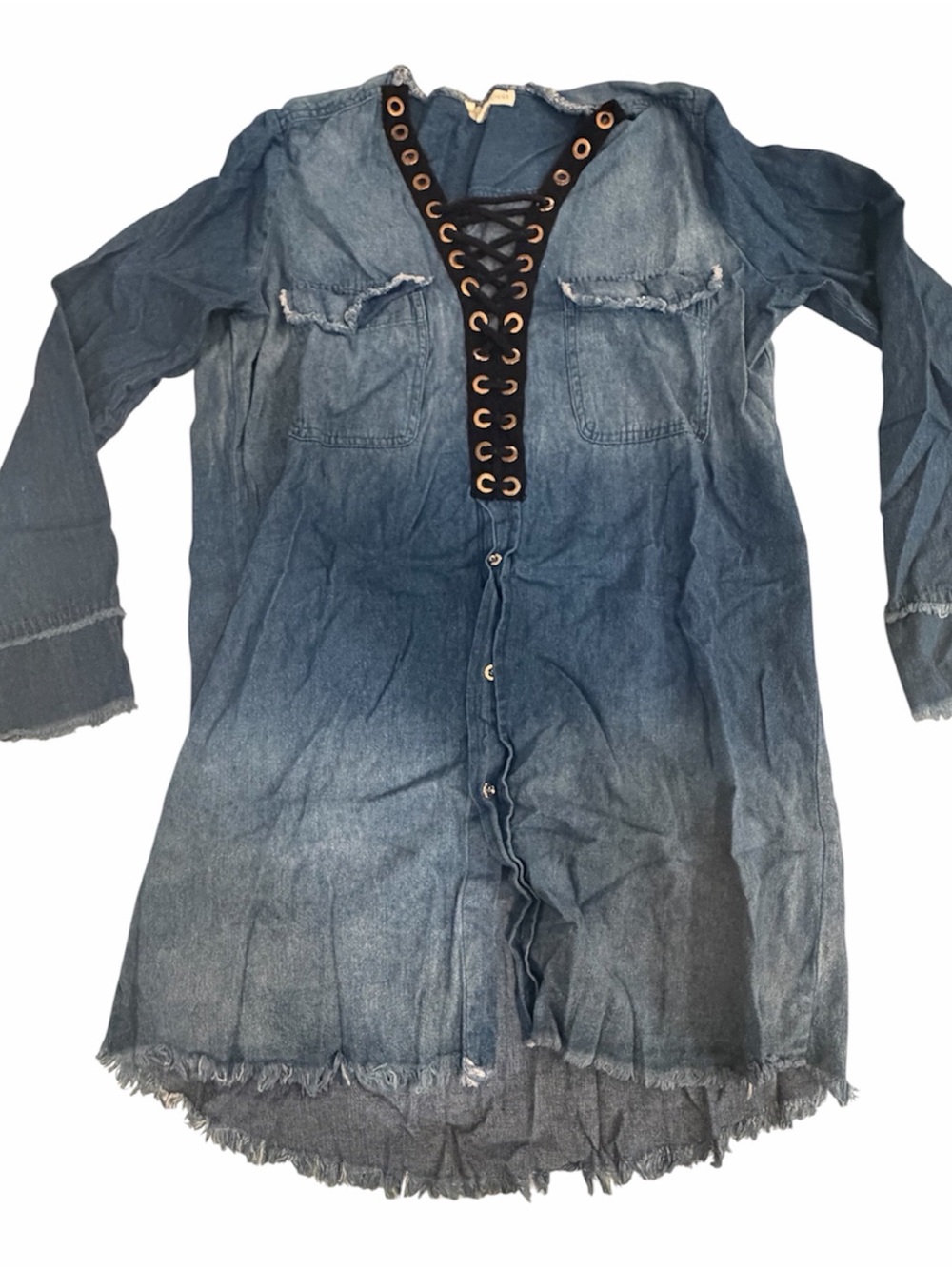 Hot & Delicious Denim Lace-Up Dress - Blue